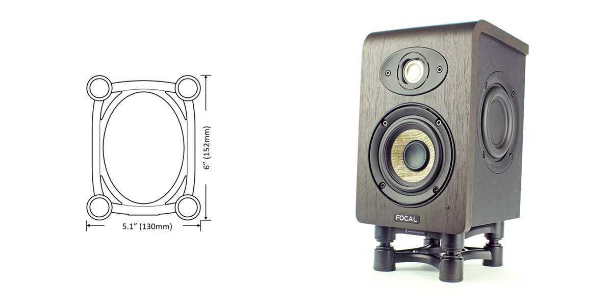 Focal Shape Speaker on ISO Stand with Dimension Details