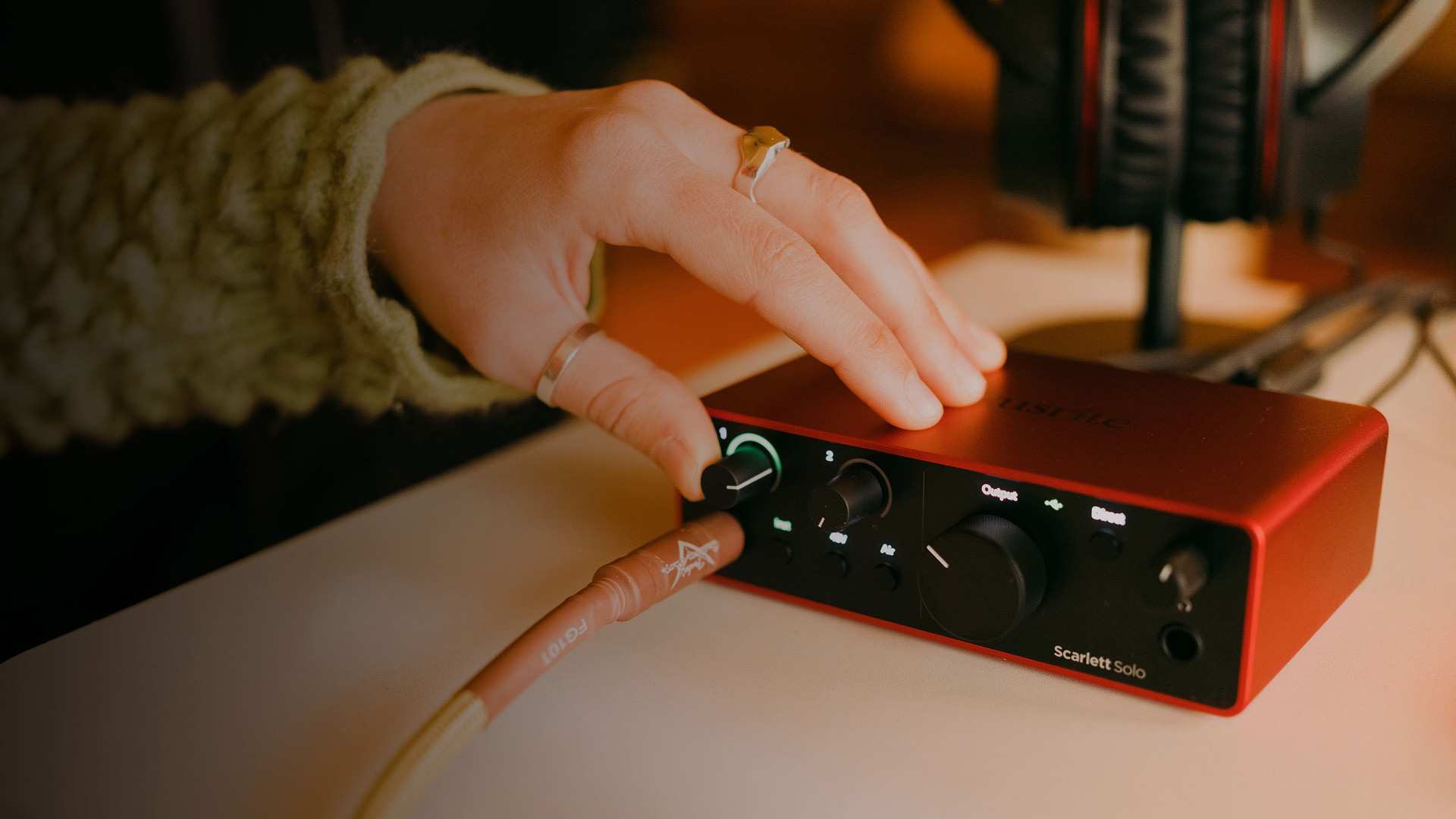 Focusrite Solo Interface Close Up in Use