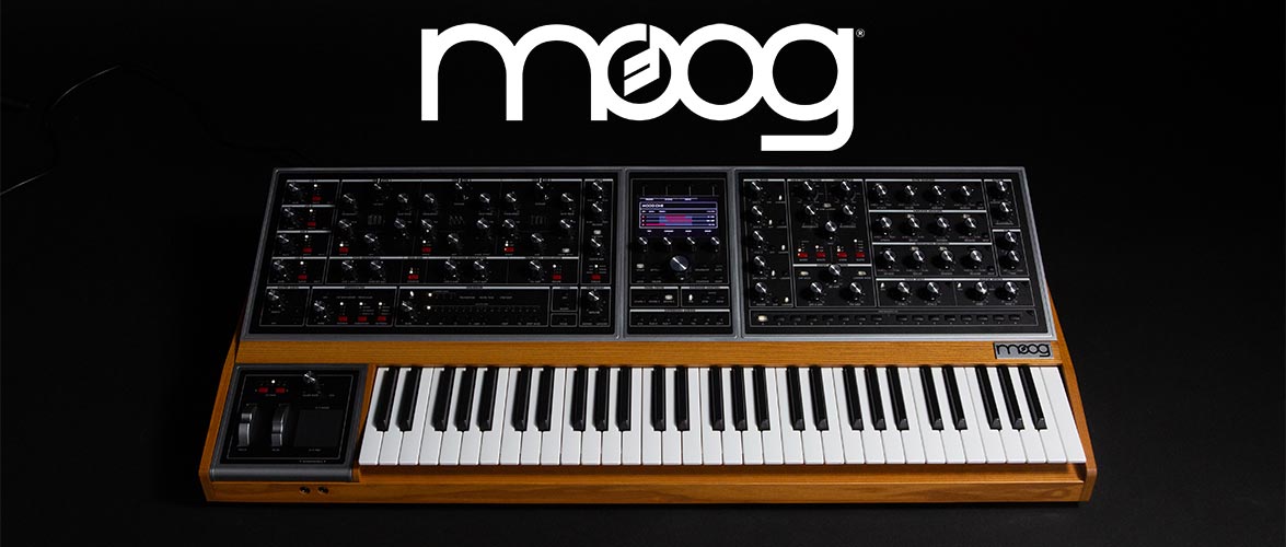 Moog Music ONE Synthesizer with Logo on Black Background