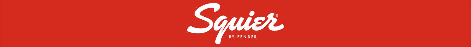 Squier White Logo Red Background
