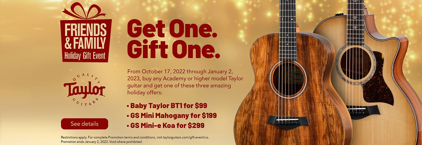 Taylor Friends and Family Acoustic Guitar Promotion Banner