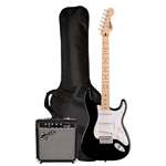 Squier Sonic Stratocaster Pack - Black with Maple Fingerboard | Gig Bag | 10G Practice Amplifier