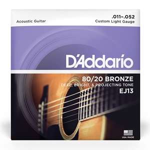 D'Addario EJ13 80/20 Bronze Custom Light Acoustic Guitar Strings