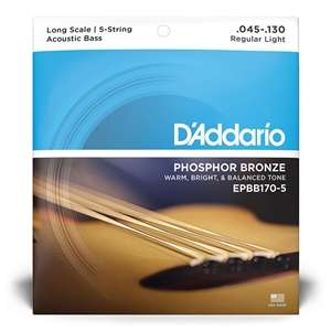 D'Addario EPBB170-5 Regular Light Gauge Long Scale Phosphor Bronze Acoustic Bass Strings (5-string) 45-130