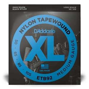 D'Addario ETB92 Nylon Tapewound Medium Gauge Long Scale Black Nylon Bass Strings (4-string) 50-105
