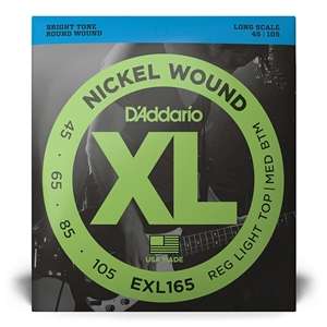 D'Addario EXL165 Nickel Wound Regular Light Top / Medium Bottom Long Scale Round Wound Bass Strings (4-string) 45-105