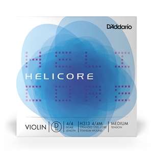 D'Addario Helicore Violin Single D String - Stranded Steel Core / Titanium Winding - 4/4 Scale Medium Tension