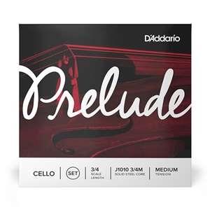 D'Addario Prelude Cello String Set - Solid Steel Core - 3/4 Scale Medium Tension