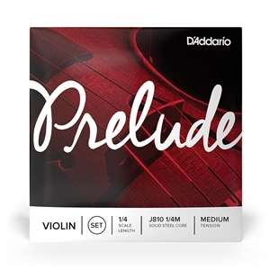 D'Addario Prelude Violin String Set - Solid Steel Core - 1/4 Scale Medium Tension