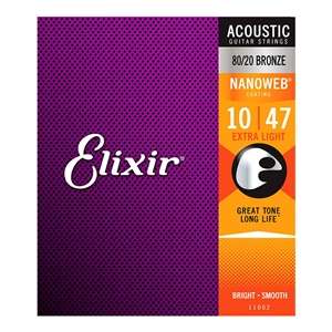 Elixir Nanoweb 80/20 Bronze Acoustic Guitar Strings - 11002 Extra Light (10-47)