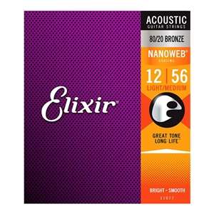 Elixir Nanoweb 80/20 Bronze Acoustic Guitar Strings - 11077 Light-Medium (12-56)