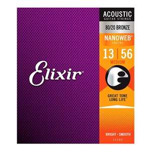Elixir Nanoweb 80/20 Bronze Acoustic Guitar Strings - 11102 Medium (13-56)