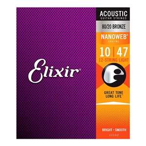 Elixir Nanoweb 80/20 Bronze 12-String Acoustic Guitar Strings - 11152 Light (10-47)