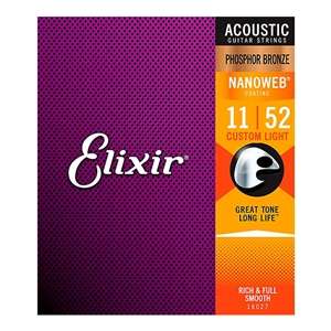 Elixir Nanoweb Phosphor Bronze Acoustic Guitar Strings - 16027 Custom Light (11-52)