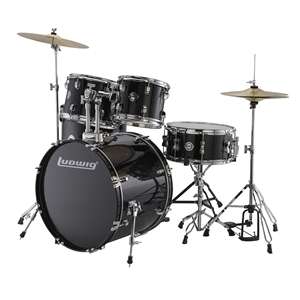 Ludwig Accent Drive 5pc Complete Drum Set with Cymbals - Black with Nickel Hardware