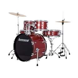 Ludwig Accent Drive 5pc Complete Drum Set with Cymbals - Red Foil with Nickel Hardware