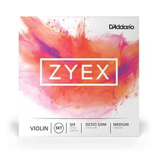 D'Addario Zyex Violin String Set with Aluminum D -  3/4 Scale Medium Tension