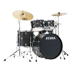 Tama Imperialstar 5pc Complete Drum Set with Meinl HCS Cymbals (IE52C) - Black Oak Wrap with Nickel Hardware