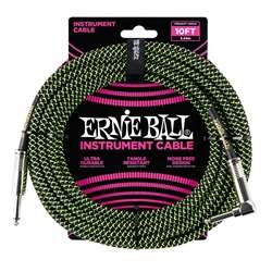 Ernie Ball Braided Instrument Cable - 10ft Black / Green