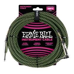 Ernie Ball Braided Instrument Cable - 18ft Black / Green