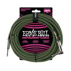 Ernie Ball Braided Instrument Cable - 25ft Black / Green