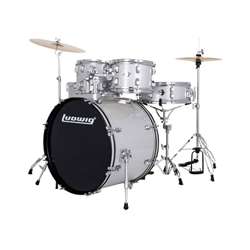 Ludwig Accent Drive 5pc Complete Drum Set with Cymbals - Silver Foil with Nickel Hardware