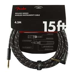 Fender Deluxe Series Instrument Cable - 15' Black Tweed Straight/Angled