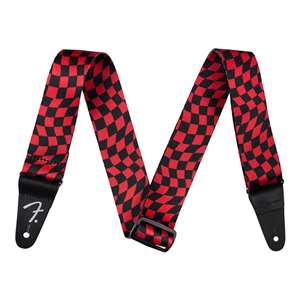 Fender Wavy Checkerboard Polyester Strap - Red, 2"